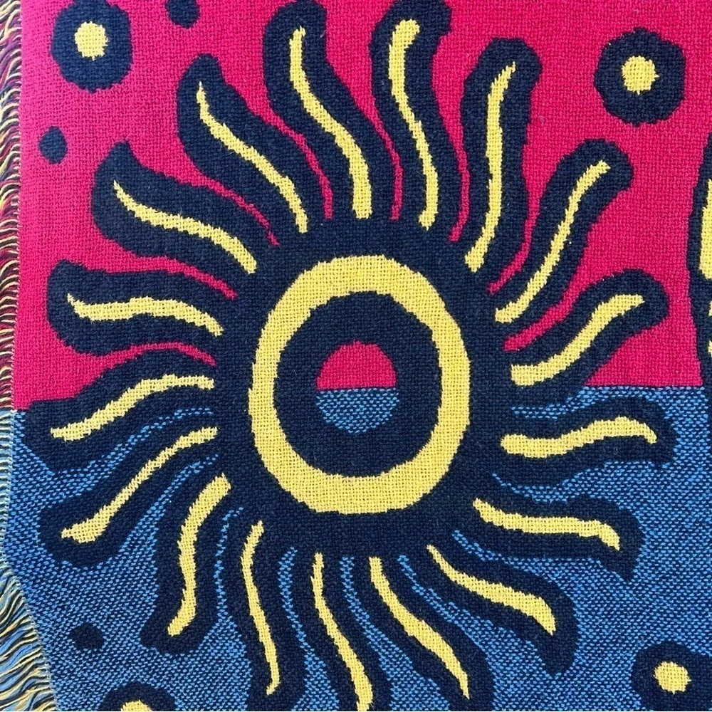 Mayan Aztec Native Woven Throw Fringed Bright Multicolor Tribal Design 49x72 GUC